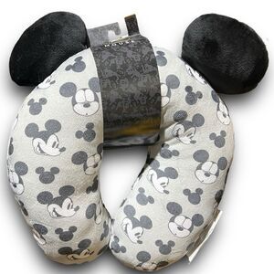 Disney Parks Mickey Mouse Grey Travel Neck Pillow Adult Ears Vacation All Over